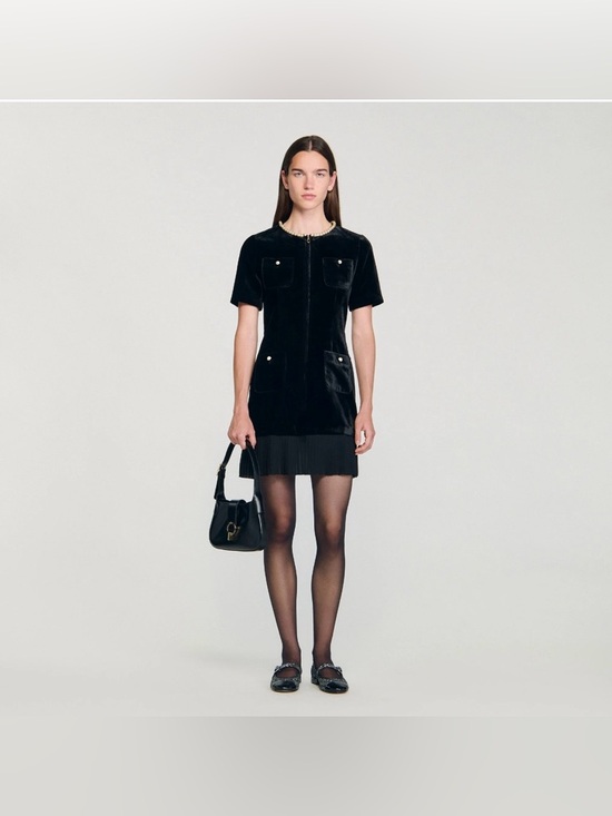 Sandro Black Velvet Mini Dress / Size 34 Sandro Black Velvet Mini Dress / Size 34